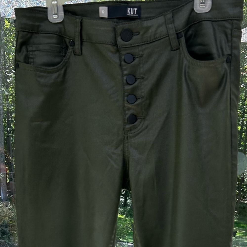 Kut ‎ From the KlothMIA Coated High Rise Slim Fit Skinny Jean Size 12 Olive